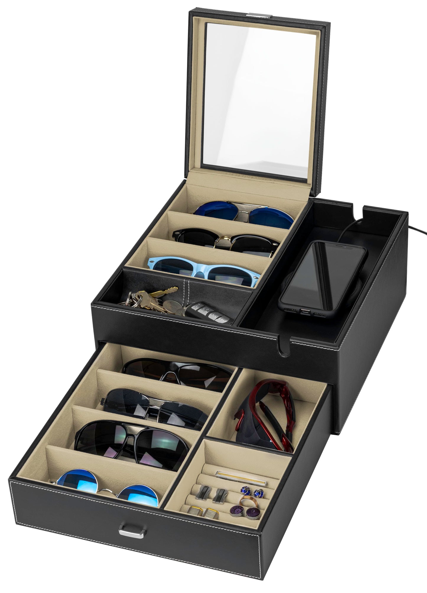 HOUNDSBAY Valet Organizer Black / Ivory Lookout - Sunglasses Organizer Valet Box