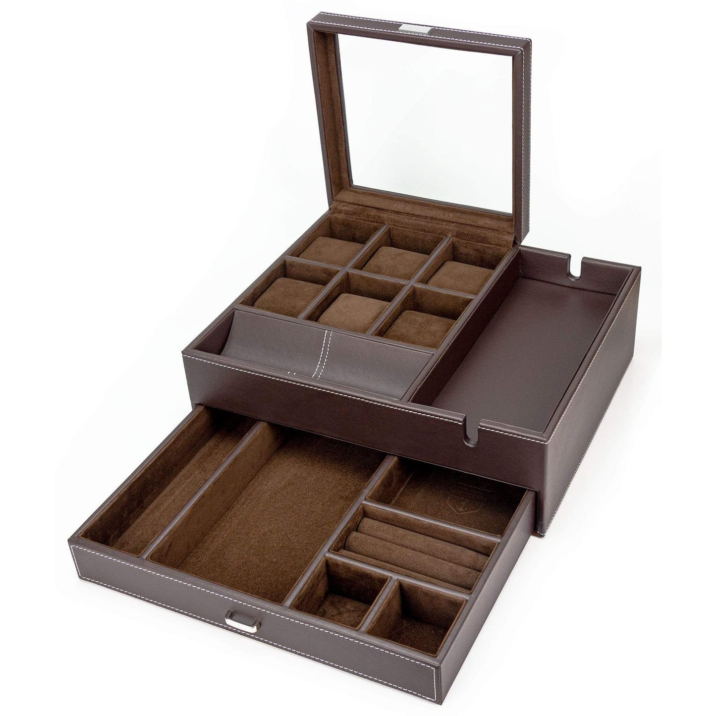 HOUNDSBAY Valet Organizer Commander Valet - Dresser Valet & Watch Box Combo