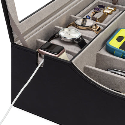 HOUNDSBAY Quartermaster Watch Box Display and Valet Combo with Drawers and Secret Side Drawer