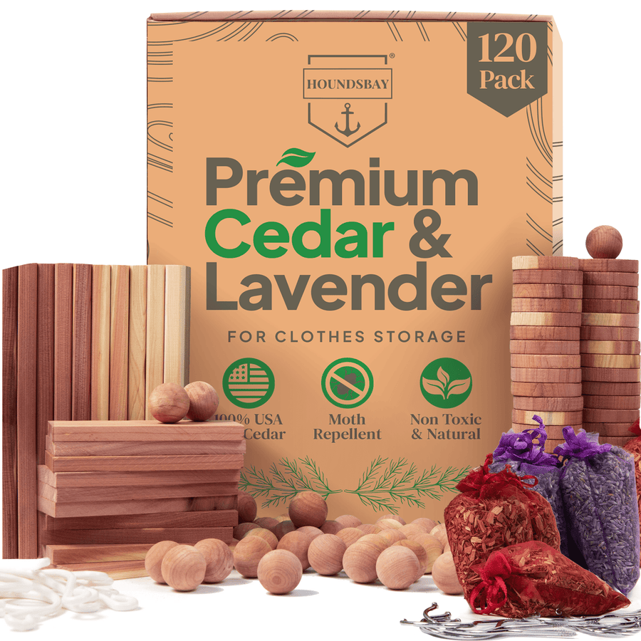 HOUNDSBAY Shoe & Garment Care Cedar Variety Pack - 120 Pack Cedar Block Accessories for Closets & Drawers