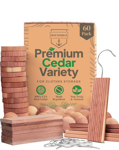 HOUNDSBAY Shoe & Garment Care Cedar Variety Pack - 60 Pack Cedar Block Accessories for Closets & Drawers