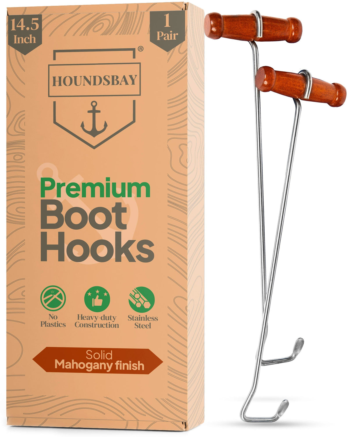 HOUNDSBAY Shoe Horn Dark Wood - 14" Boot Hooks for Cowboy and Tall Boots
