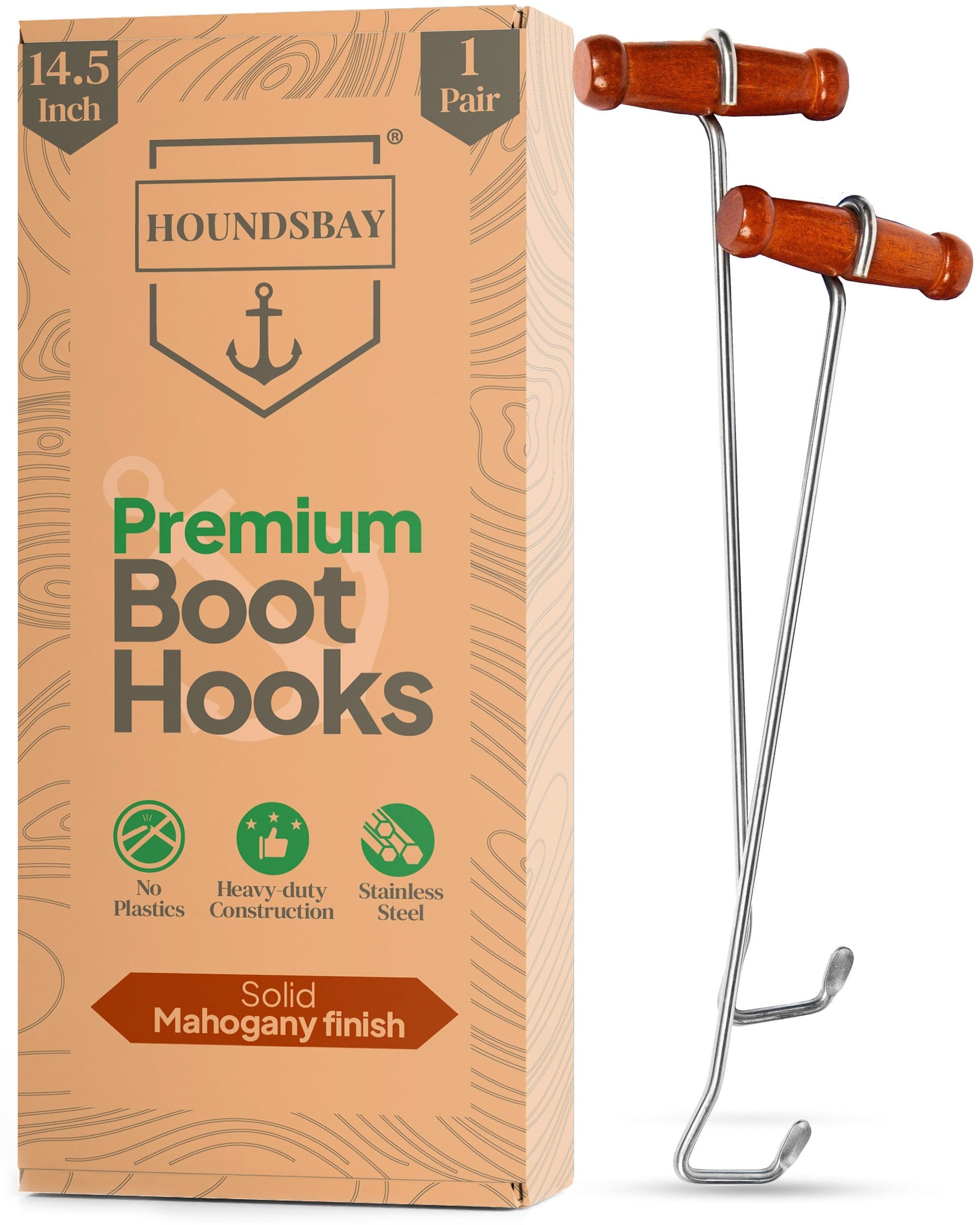HOUNDSBAY Shoe Horn Dark Wood - 14" Boot Hooks for Cowboy and Tall Boots