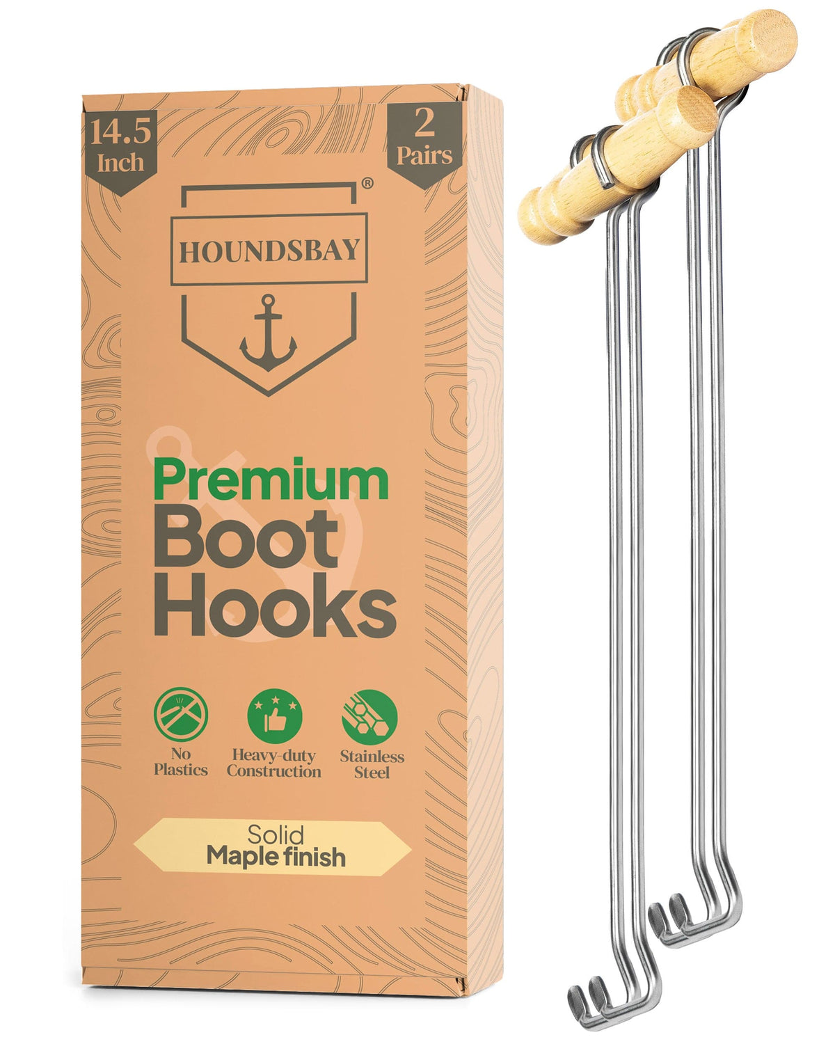 HOUNDSBAY Shoe Horn Light Wood 14" (2 Pack) Boot Hooks for Cowboy and Tall Boots