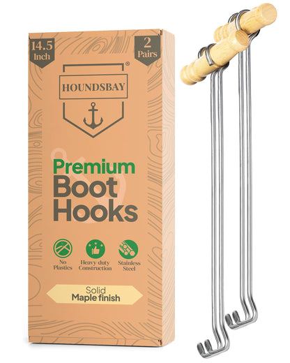HOUNDSBAY Shoe Horn Light Wood 14" (2 Pack) Boot Hooks for Cowboy and Tall Boots