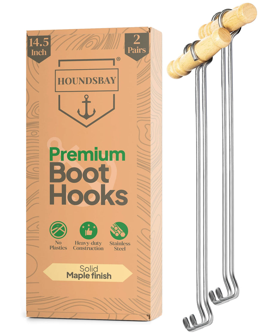 HOUNDSBAY Shoe Horn Light Wood 14" (2 Pack) Boot Hooks for Cowboy and Tall Boots