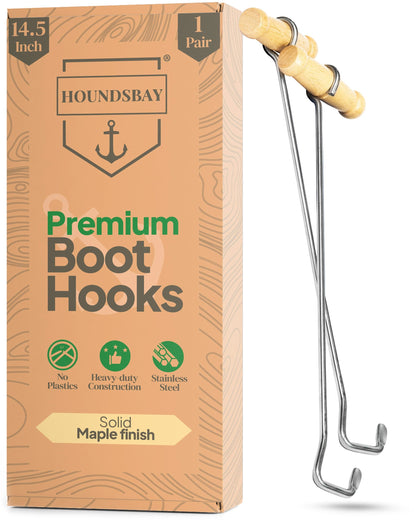 HOUNDSBAY Shoe Horn Light Wood - 14" Boot Hooks for Cowboy and Tall Boots