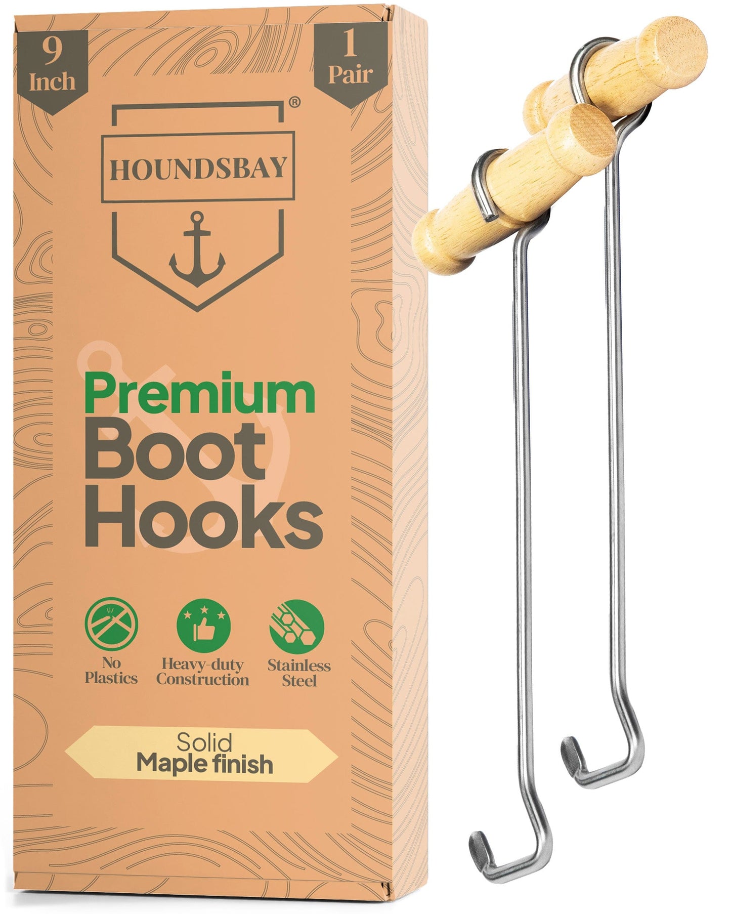 HOUNDSBAY Shoe Horn Light Wood - 9" Boot Hooks for Cowboy and Tall Boots
