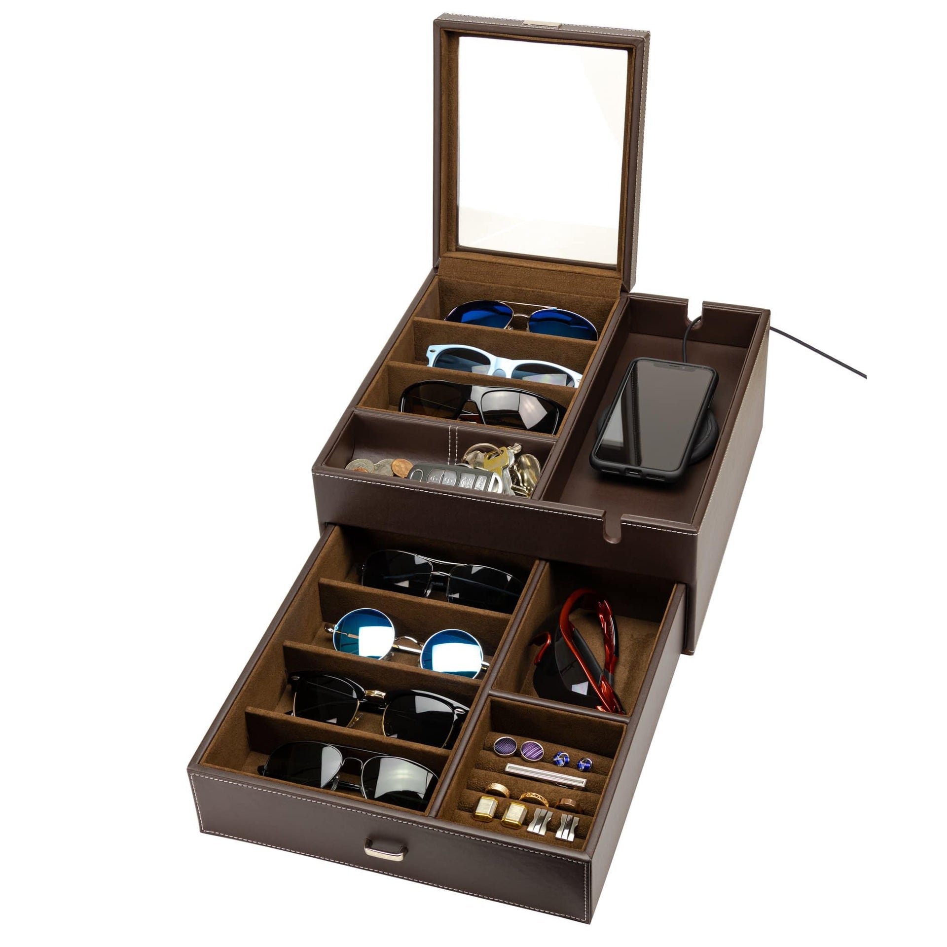 LSK Metal Sunglasses Organizer, Glasses Holder Stand With Storgae Tray Eyeglasses Holder With Anti Slip Pads For Tabletop Desk Dresser Gold2025 P 185756266