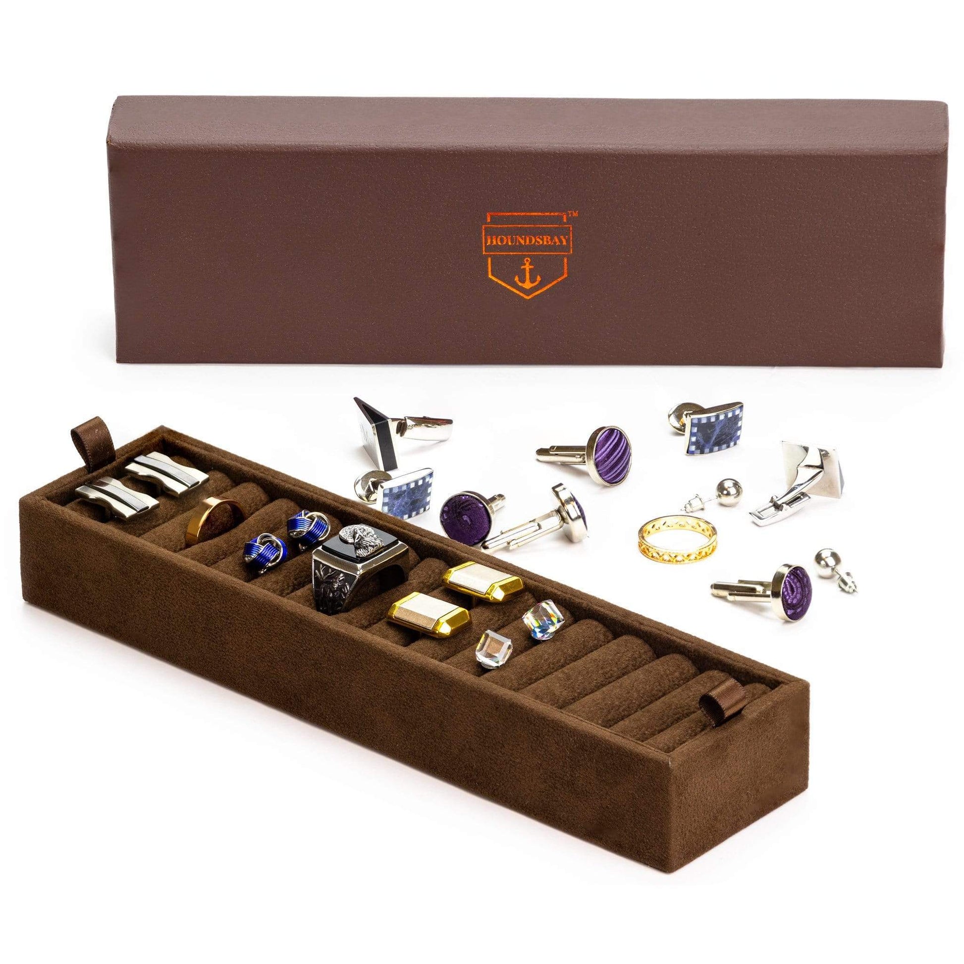 HOUNDSBAY Valet Organizer Brown Ring, Cufflink, and Jewelry Tray for Admiral, Commander, and Victory Valets