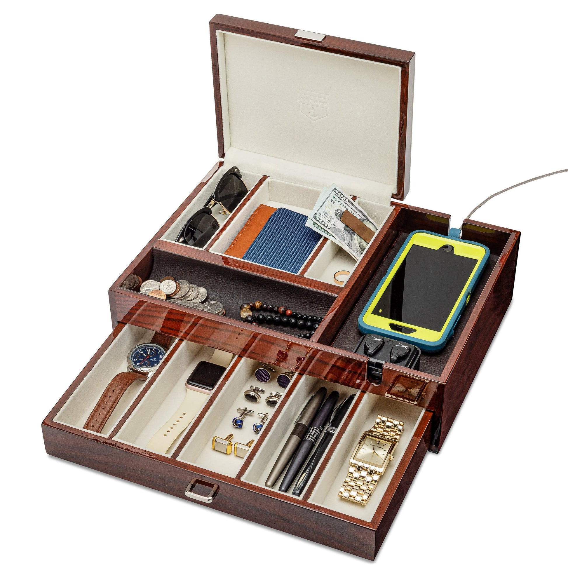 HOUNDSBAY Commander Dresser Valet Watch Box Case & Mens Jewelry Box  Organizer with Smartphone Chargi…See more HOUNDSBAY Commander Dresser Valet  Watch