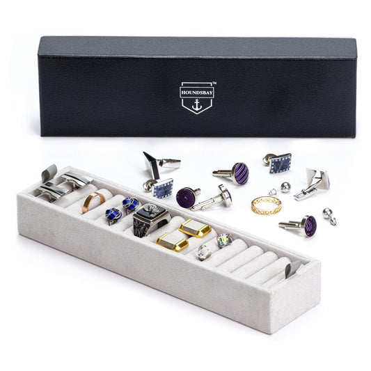 HOUNDSBAY Valet Organizer Grey Ring, Cufflink, and Jewelry Tray for Admiral, Commander, and Victory Valets