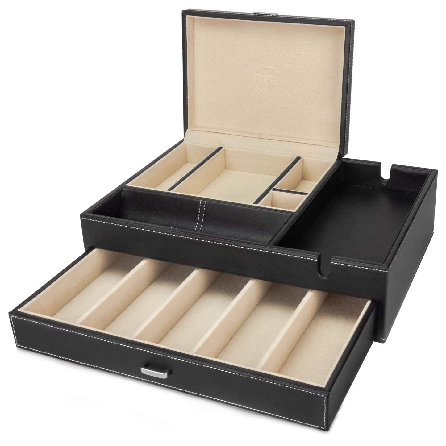 HOUNDSBAY Valet Organizer The Admiral - Big Dresser Valet Box Organizer with Large Smartphone Charging Station