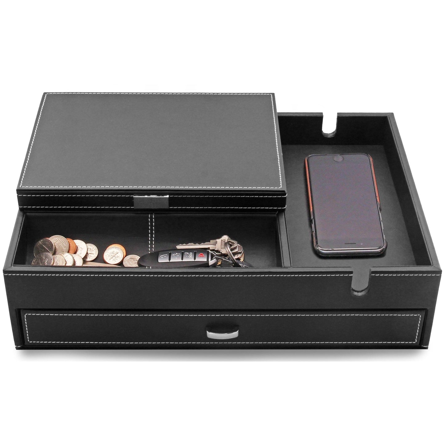 HOUNDSBAY Valet Organizer The Admiral - Big Dresser Valet Box Organizer with Large Smartphone Charging Station