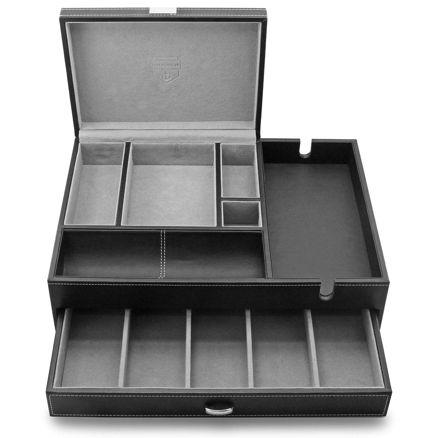 HOUNDSBAY Valet Organizer The Admiral - Big Dresser Valet Box Organizer with Large Smartphone Charging Station