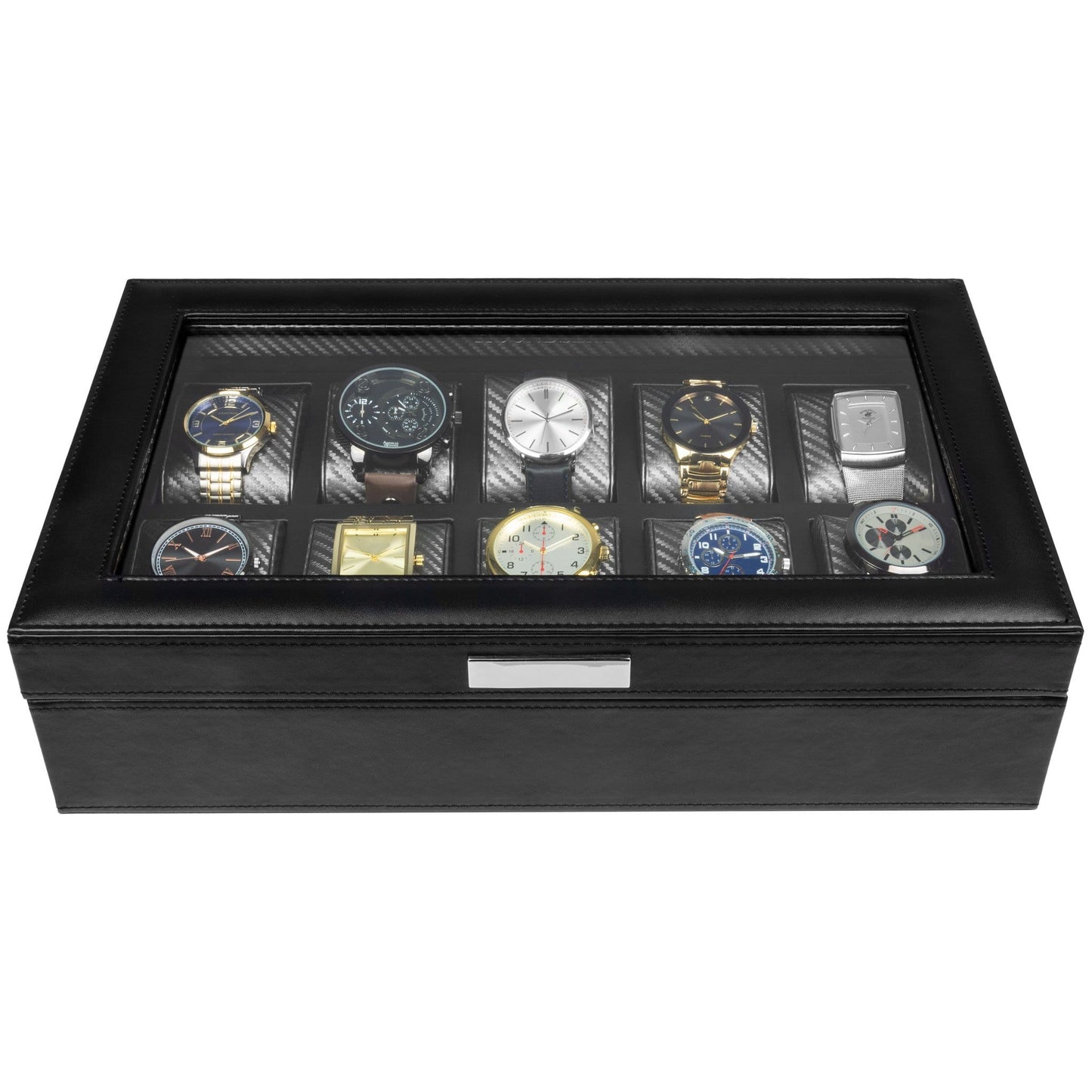 HOUNDSBAY Watch Box The Mariner - Watch Display Box with Carbon Fiber Patterned Interior - 10 Watches