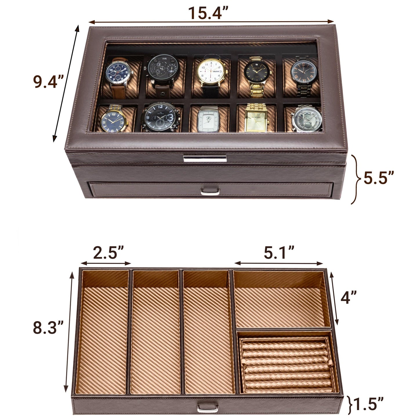 HOUNDSBAY Yachtsman - Watch Box Display Case and Valet with Drawer Combo